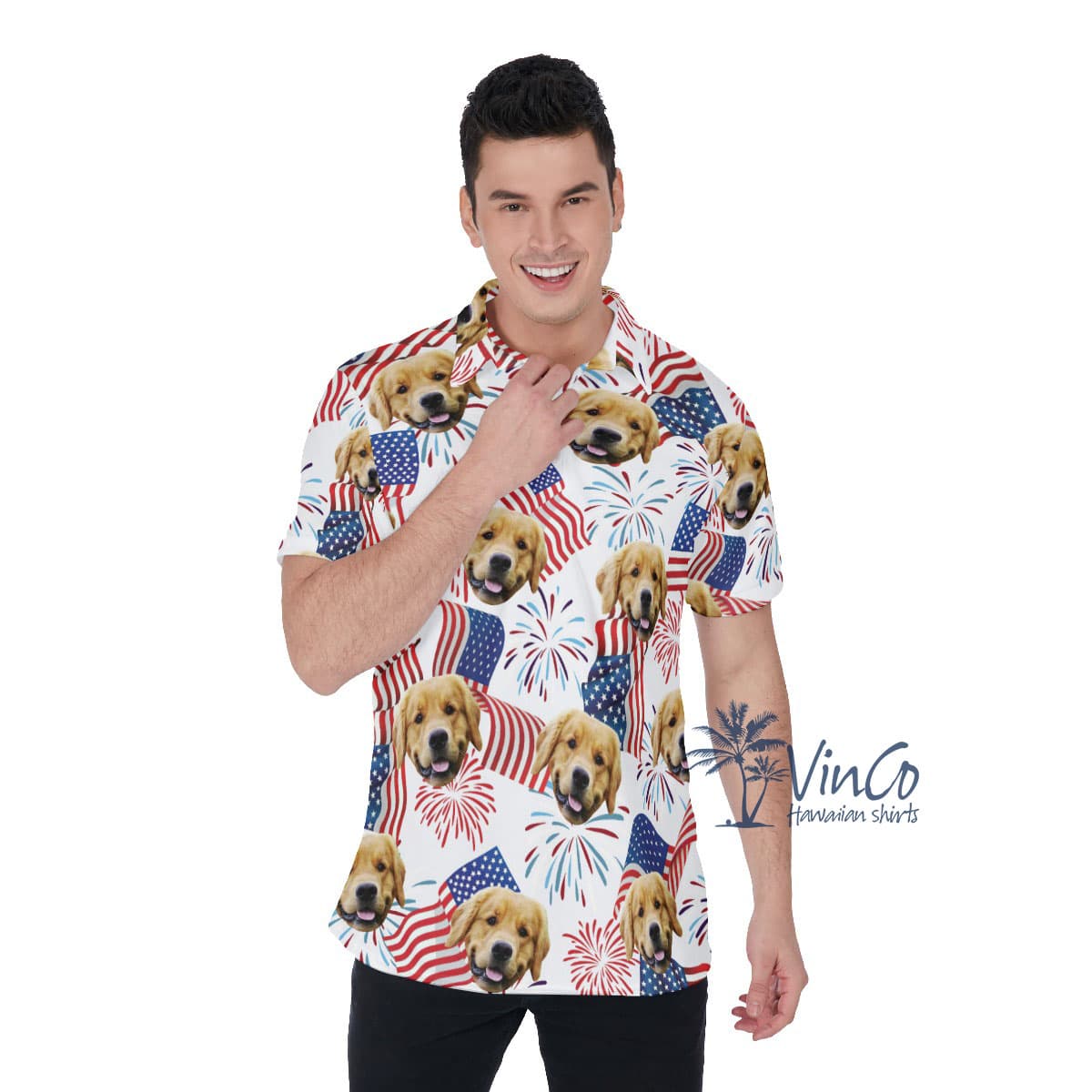 4th Of July Custom Men's Polo Shirt With Dog Face (3)