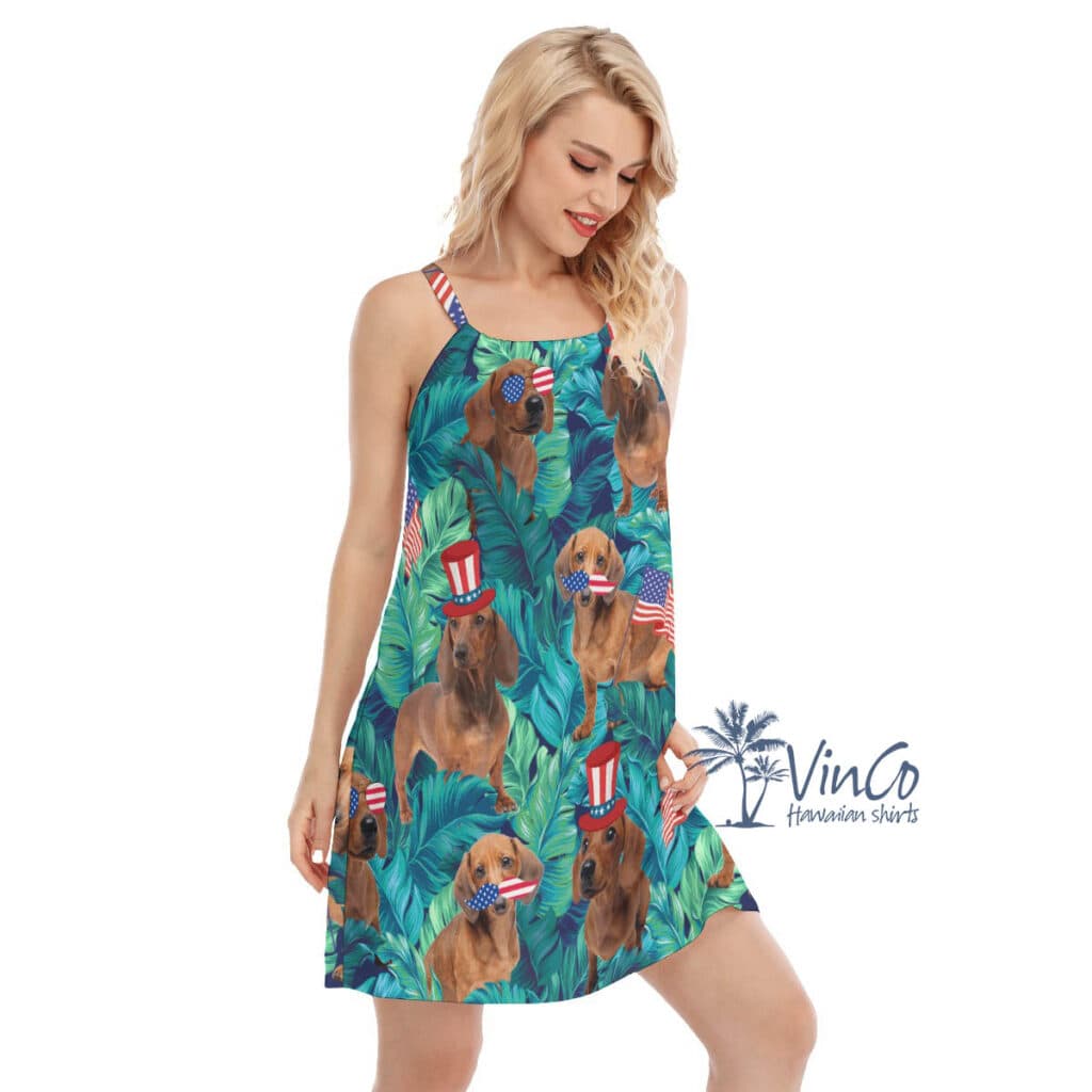 4th Of July Dachshund Tropical Hawaiian Dresses For Women