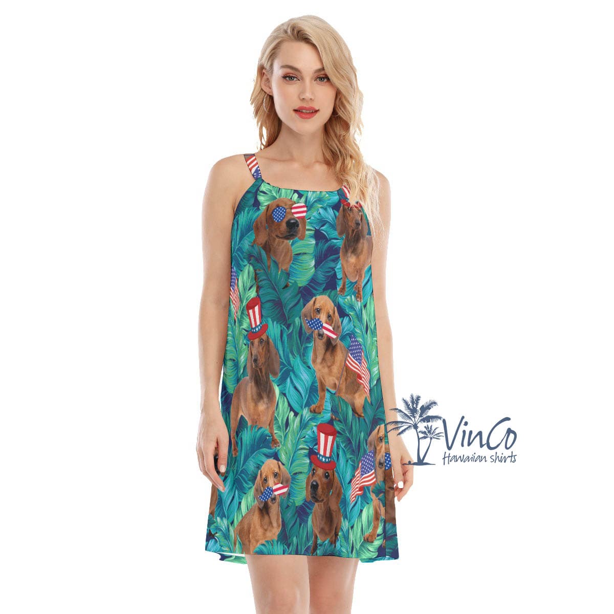 4th Of July Dachshund Tropical Hawaiian Dresses For Women (4)