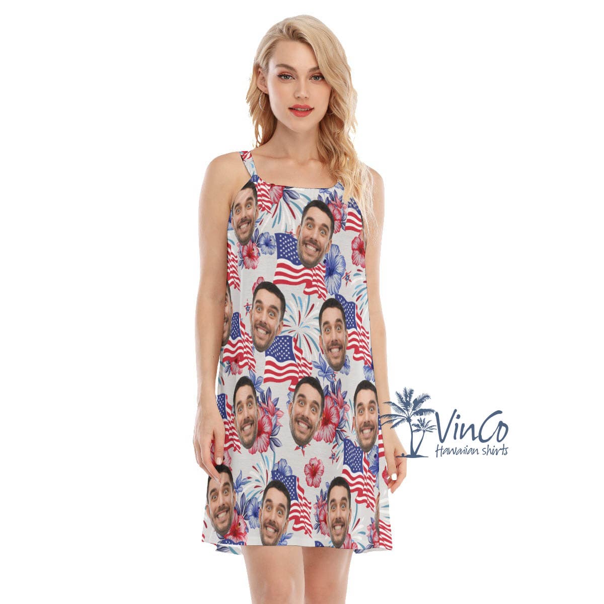 4th Of July Floral Hawaiian Dress With Custom Face (4)