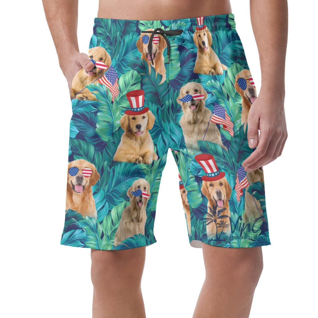 4th Of July Golden Retrieve Tropical Hawaiian Beach Shorts