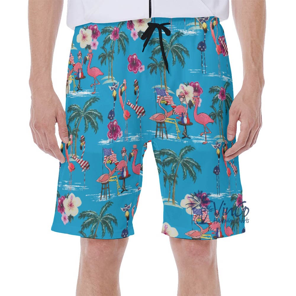 4th Of July Party Flamingo Hawaiian Swim Trunks For Men (1)