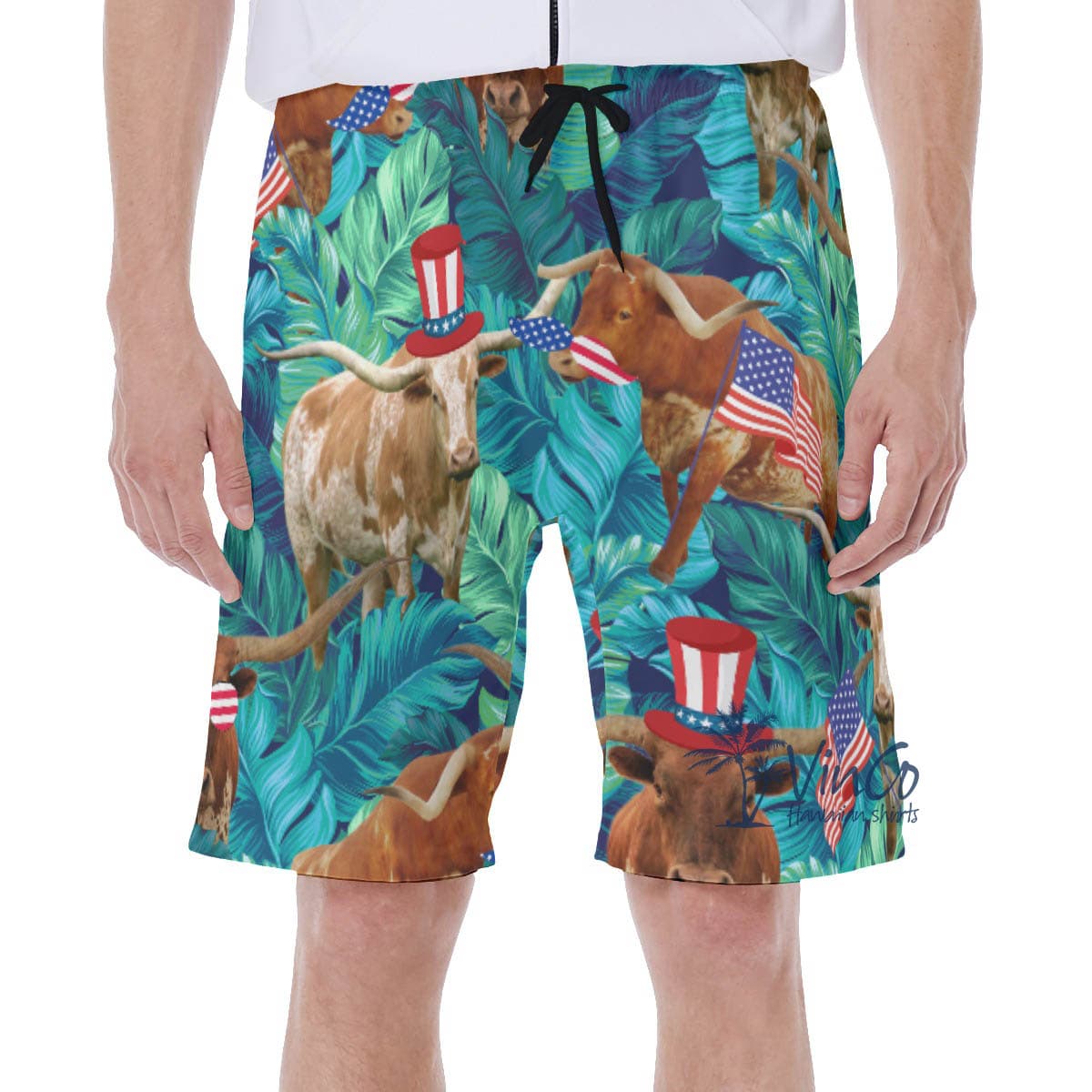 4th Of July Texas Longhorn Tropical Hawaiian Swim Trunks For Men