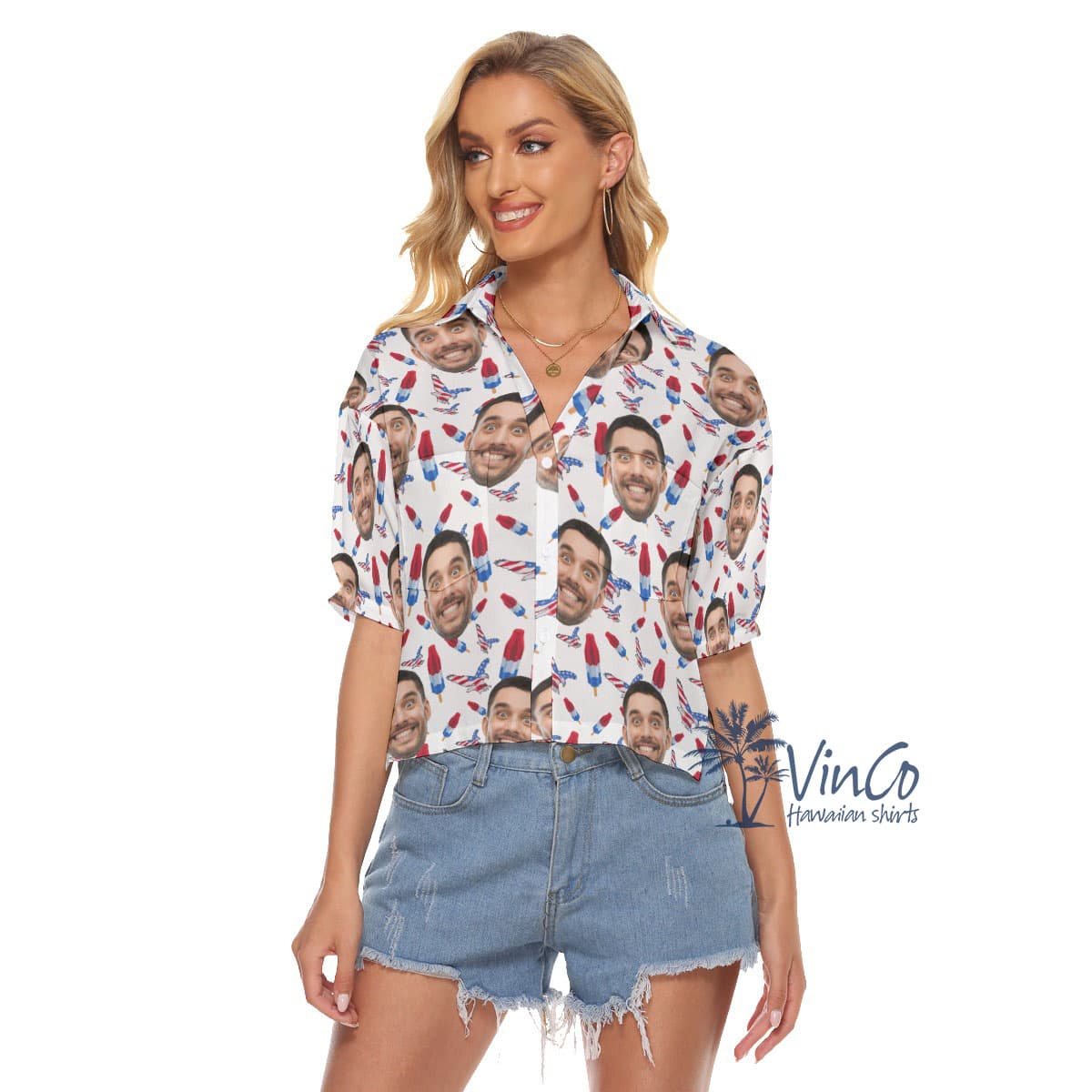 American Eagle Patriotic Custom Women’s Hawaiian Crop Top (2)