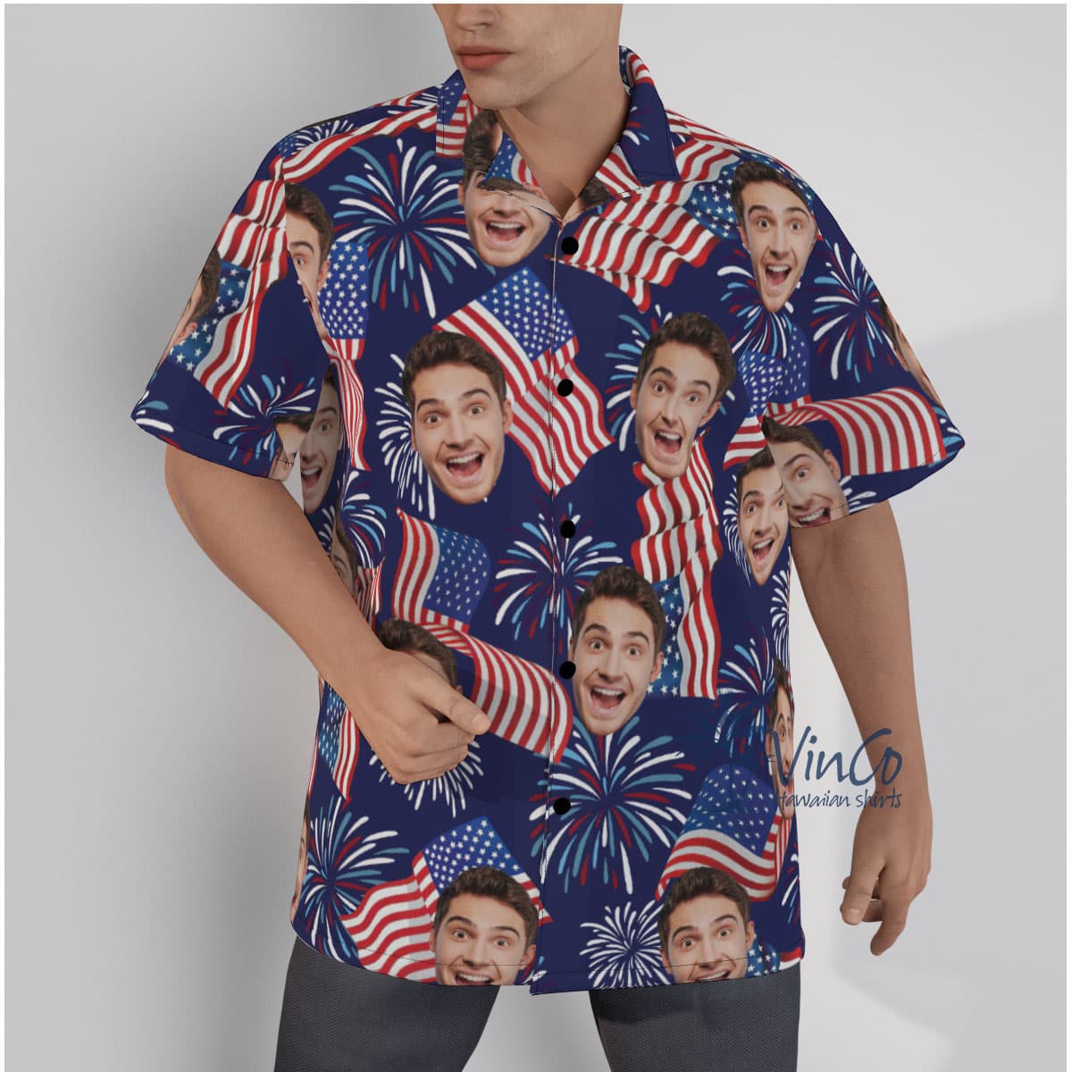 American Flag Custom Face Men’s Hawaiian Shirt (5)