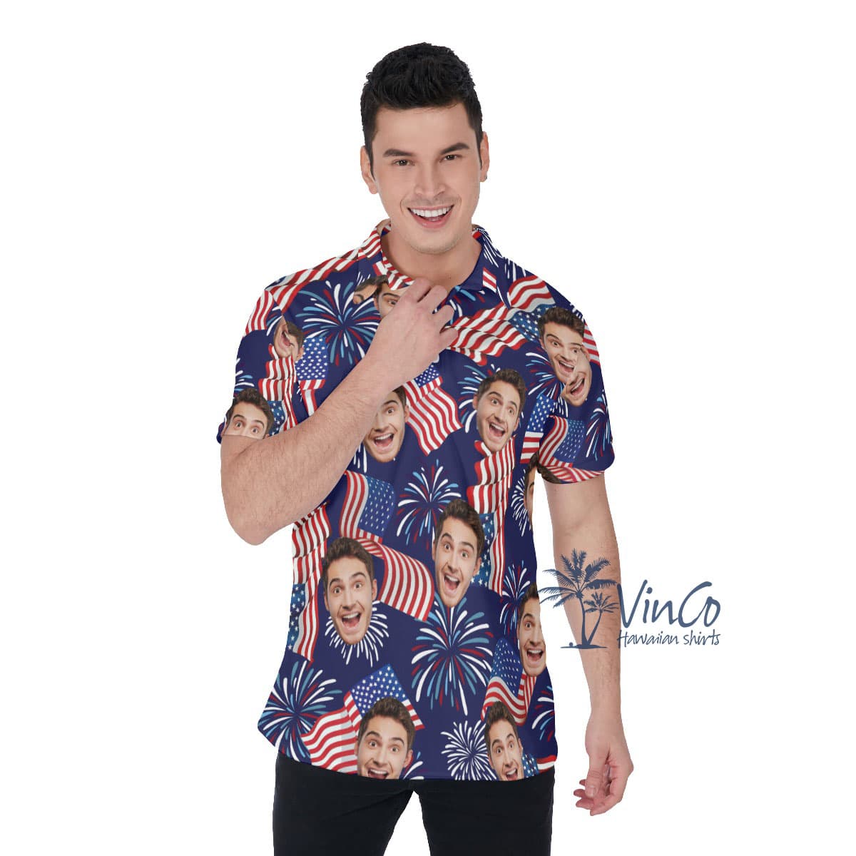 American Flag Custom Face Men's Polo Shirt For 4th Of July (1)