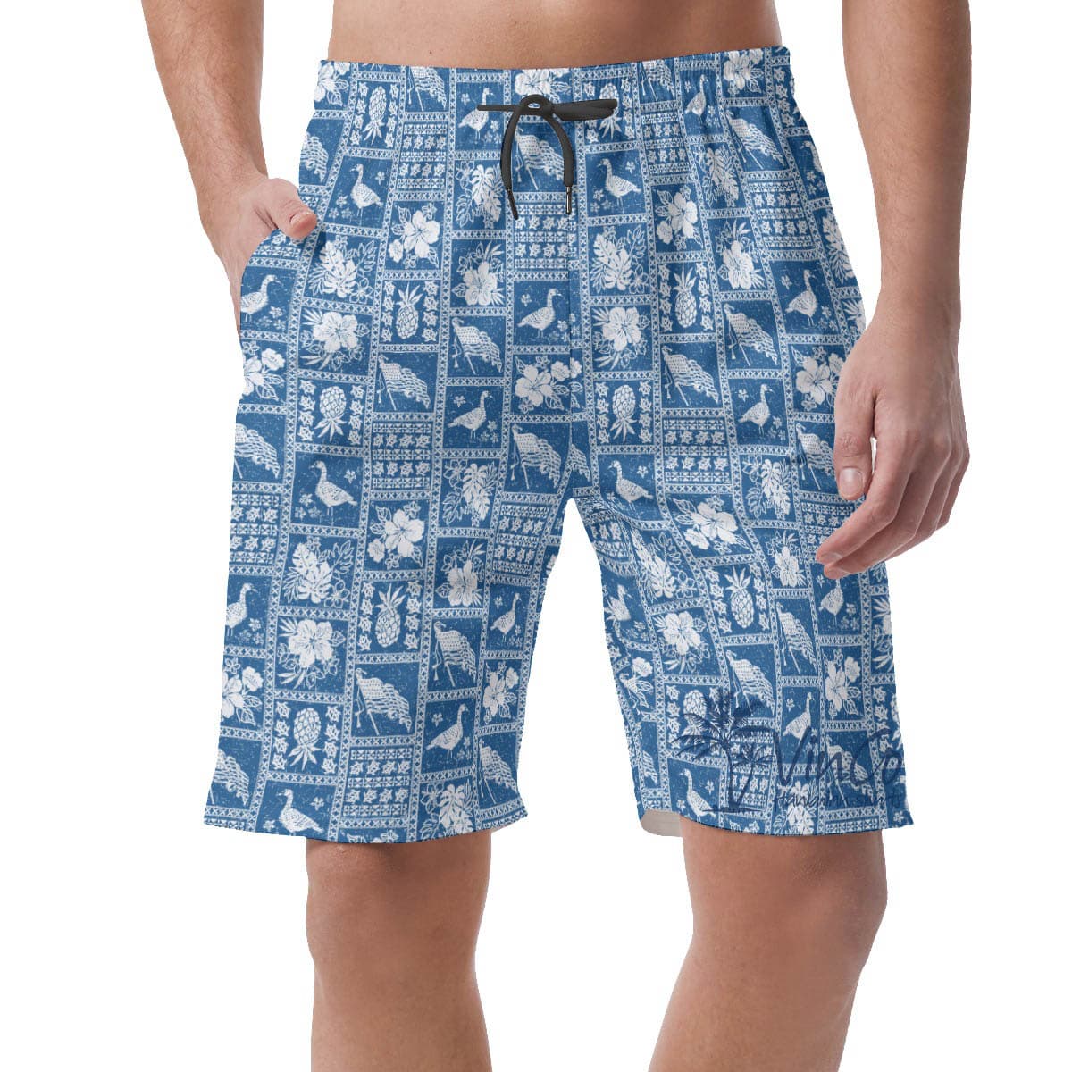 American Flag Nene Blue Hawaiian Beach Shorts For Men