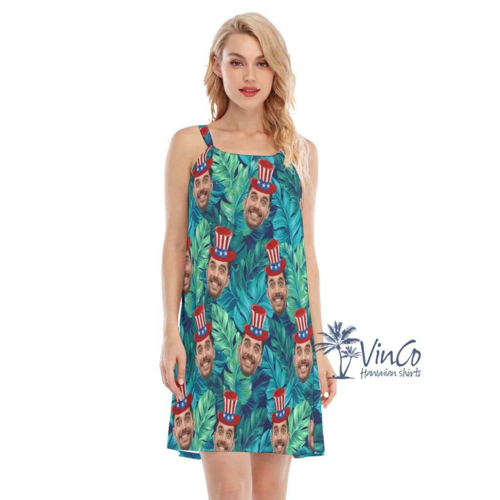 American Independent Custom Tropical Cami Dress With Multiple Faces (1)
