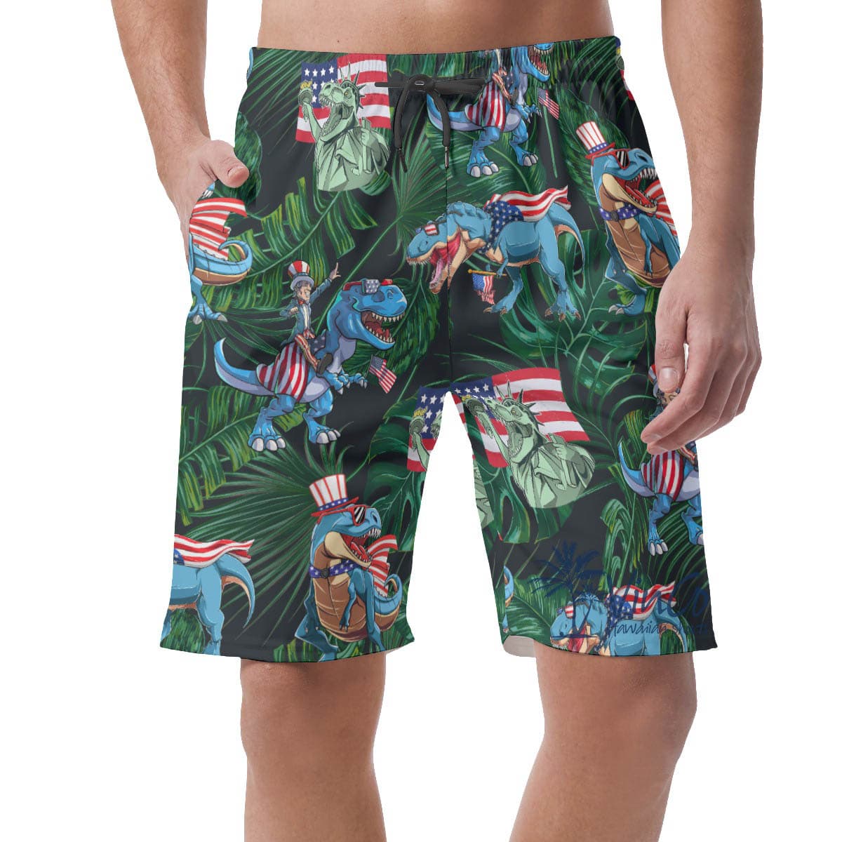 Amerisaurus Rex Tropical Green Hawaiian Beach Shorts For Men