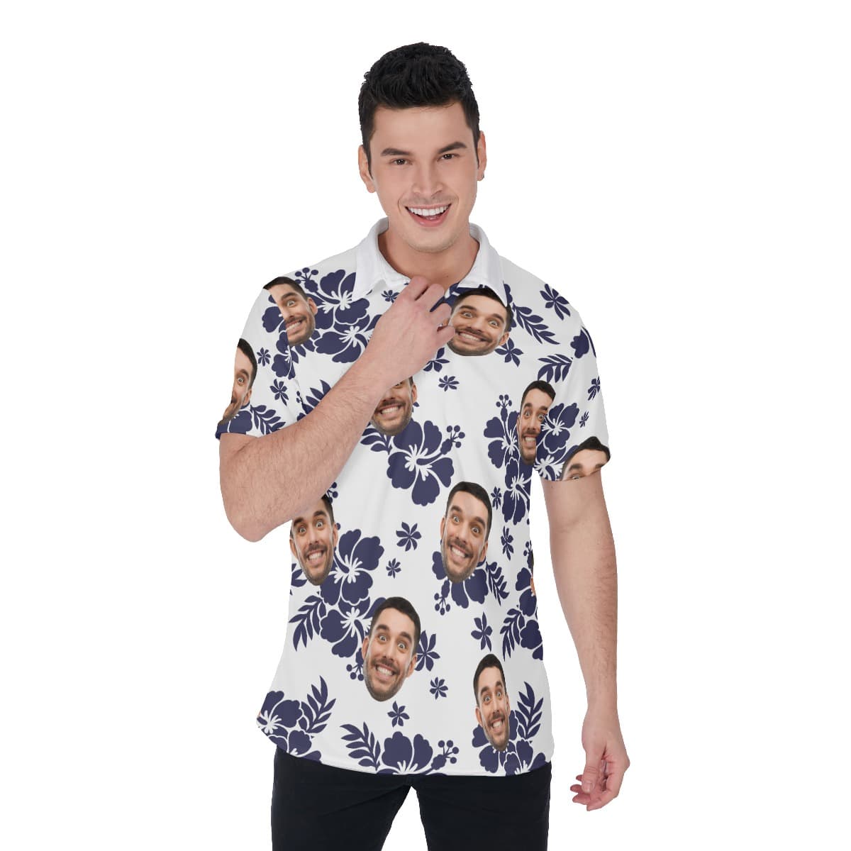 Basic Custom Face Aloha Polo Shirt For Men (1)