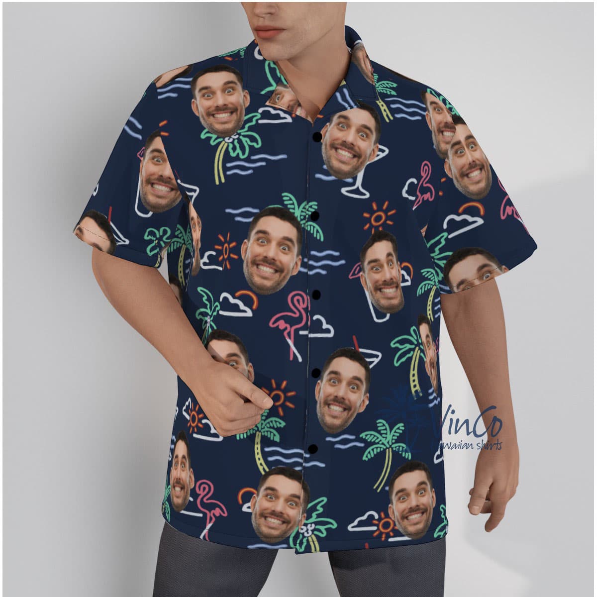 Beach Flamingo Custom Face Hawaiian Shirt For Men (1)