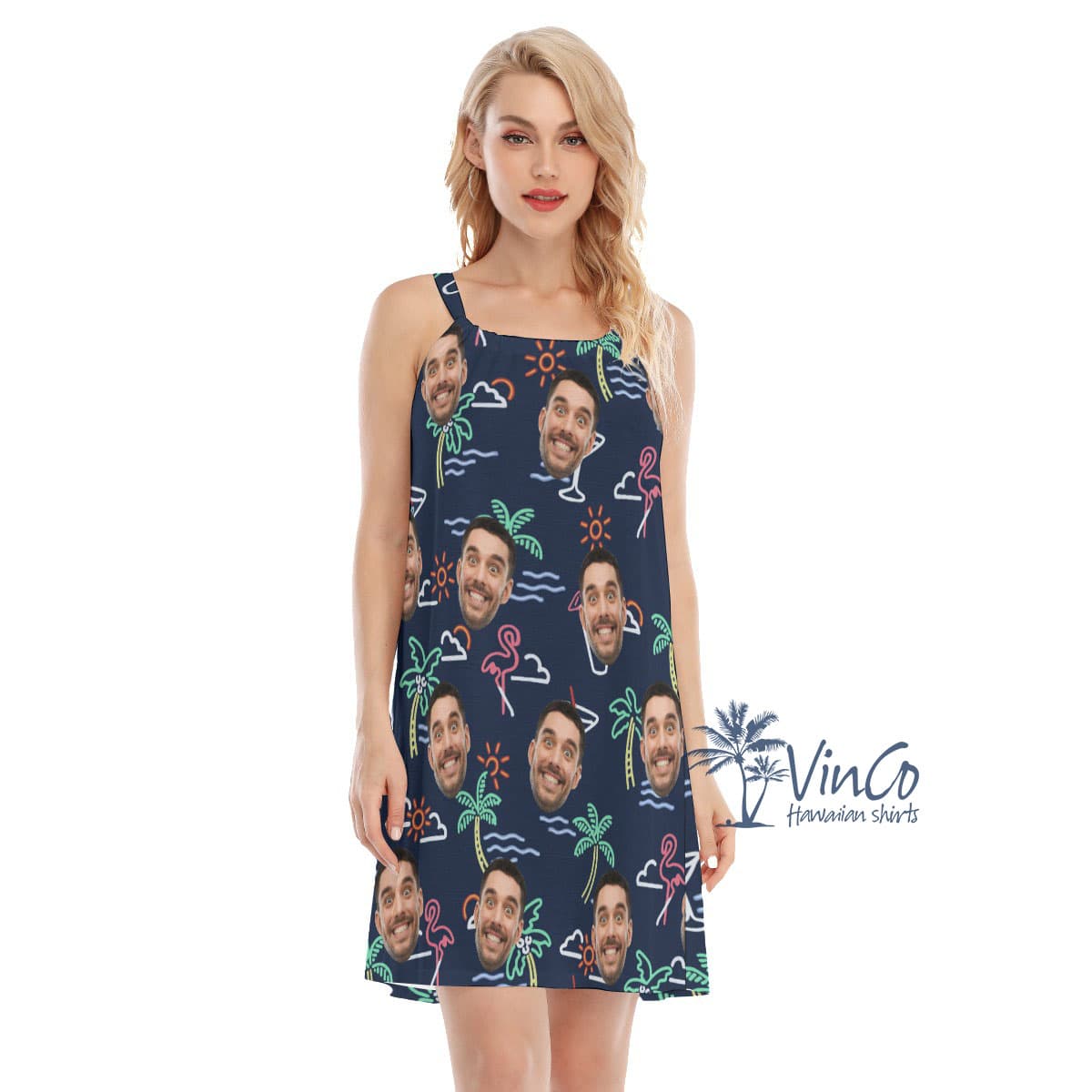 Beach Flamingo Custom Hawaiian Dress With Multiple Faces (1)