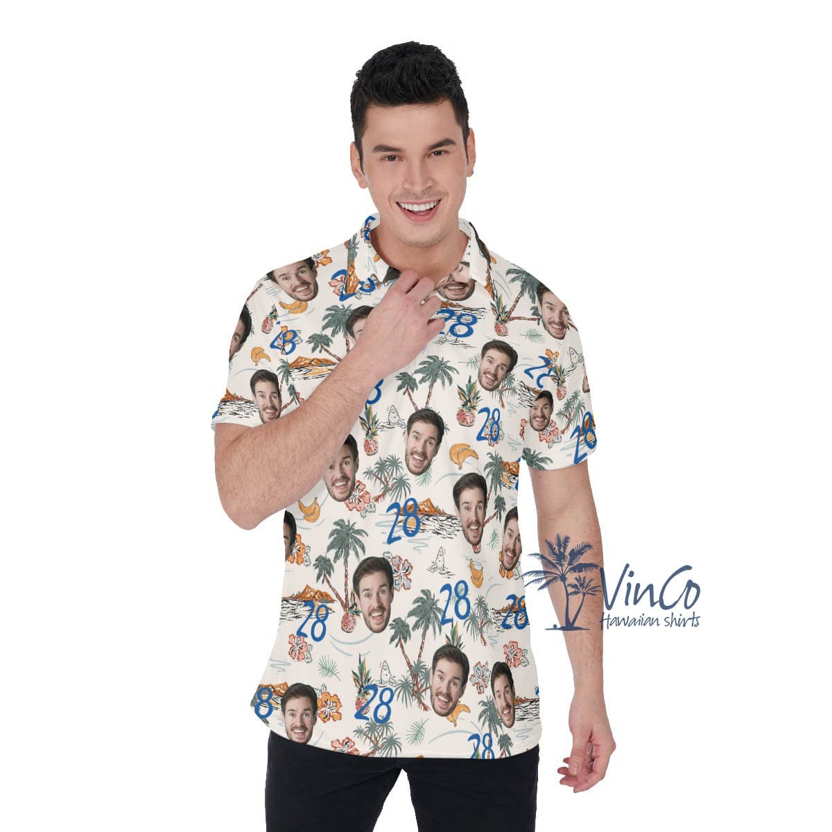 Birthday Gift Idea Custom Hawaiian Polo Shirts With Face And Age