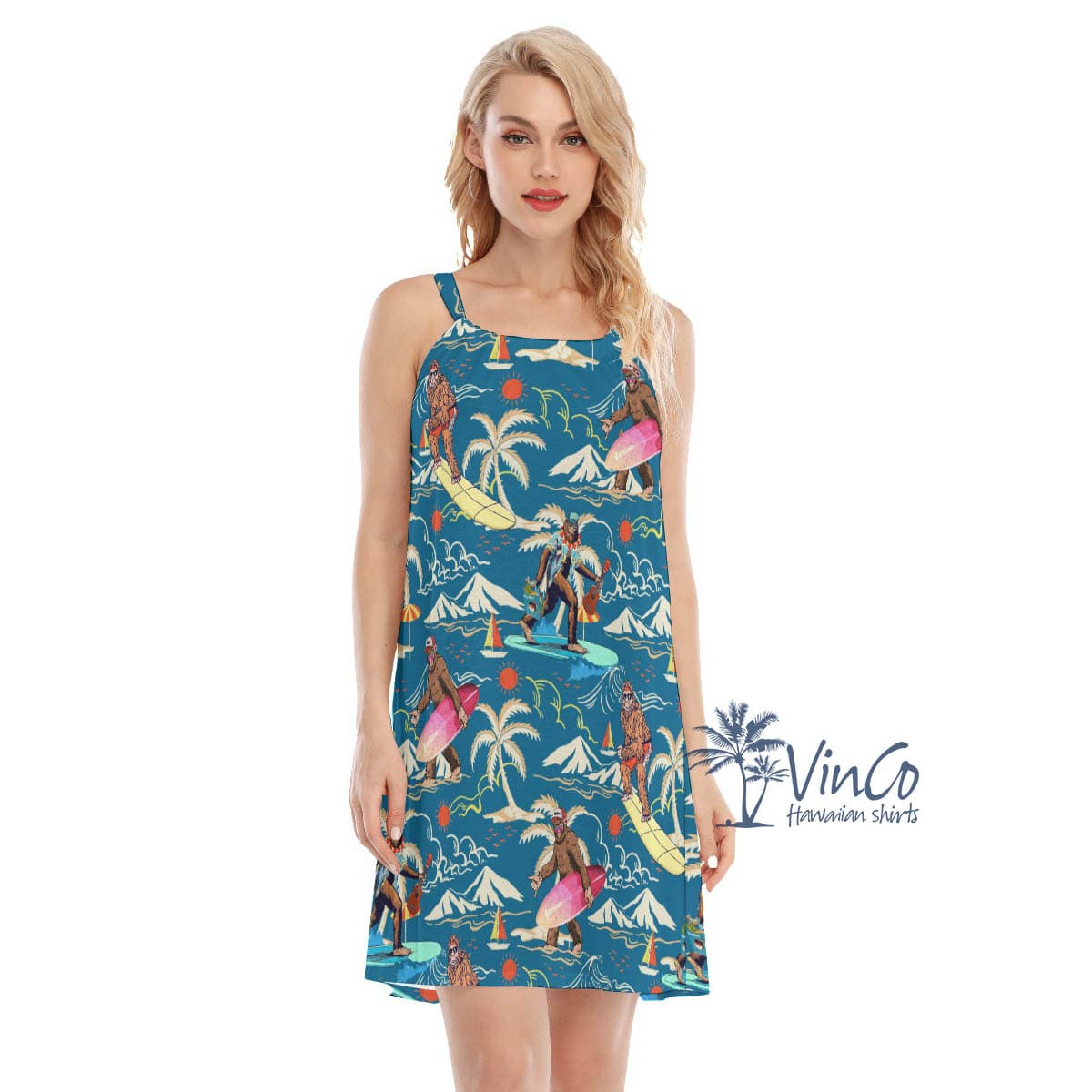 Blue Bigfoot Summer Hawaiian Dress For Women (6)