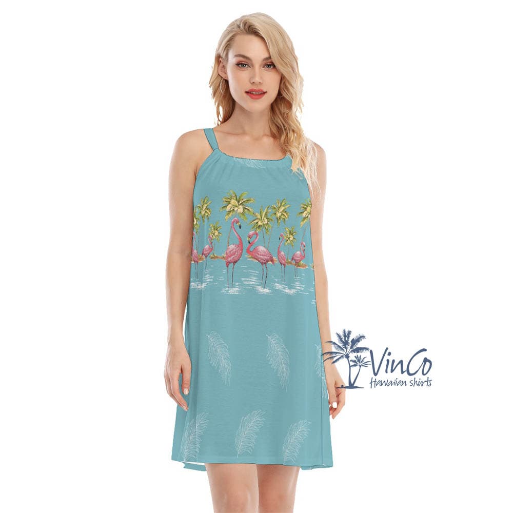 Blue Vintage Flamingo Hawaiian Dress For Women (2)