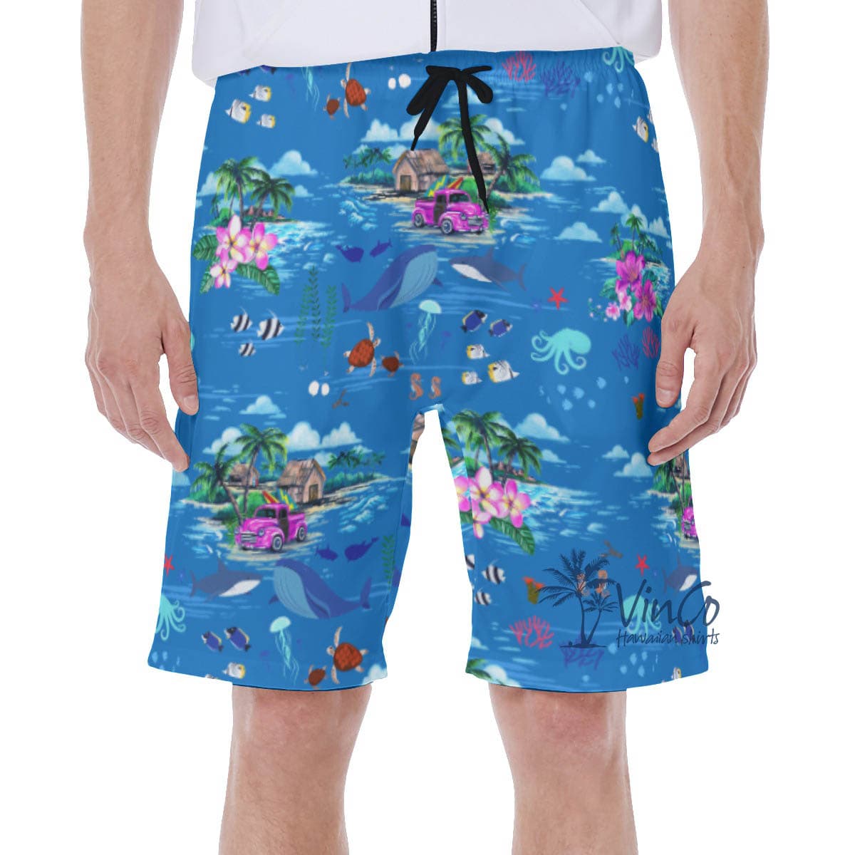 Blue Whale Tropical Hawaiian Swim Trunks For Men