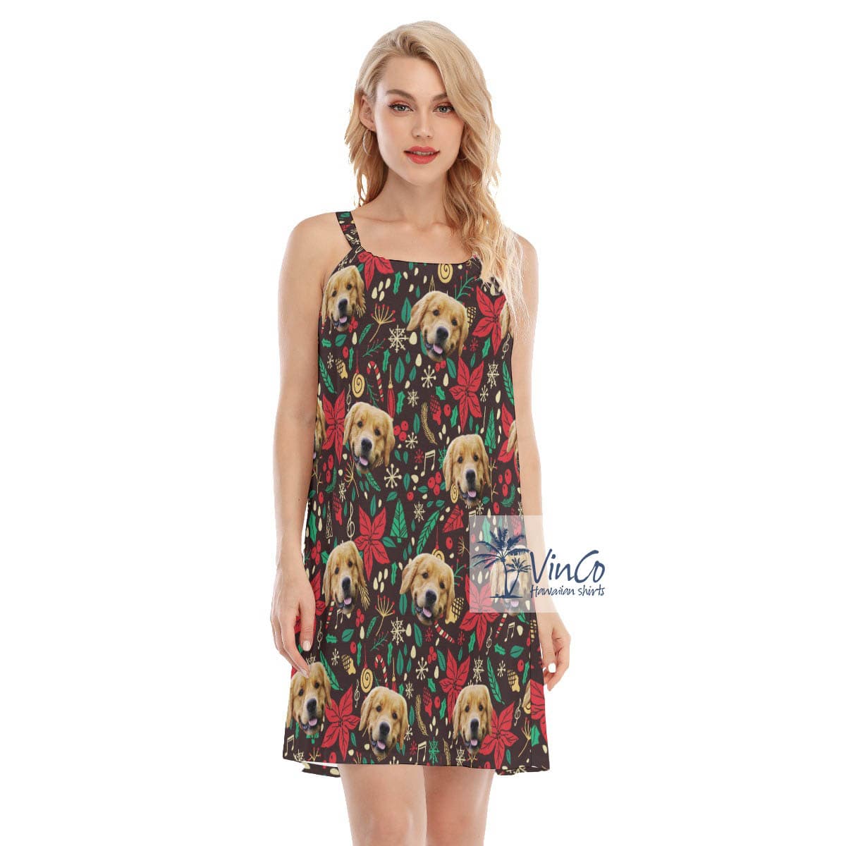 Christmas Floral Hawaiian Cami Dress With Custom Dog Face (4)