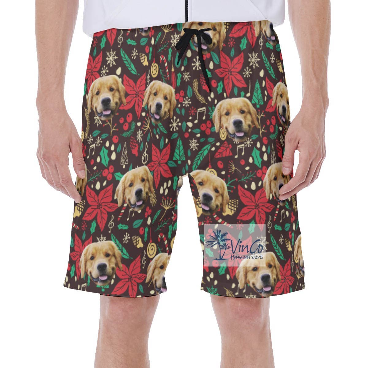Christmas Floral Hawaiian Swim Trunks With Custom Dog Face