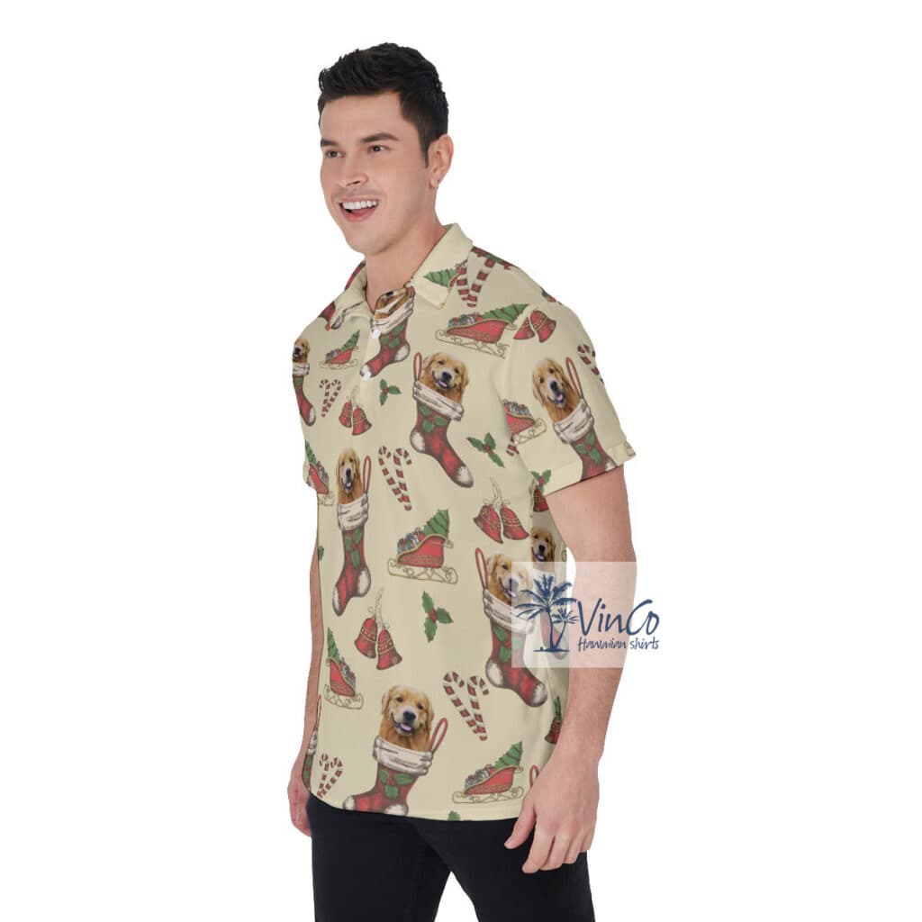 Christmas Hawaiian Golf Shirt With Custom Dog Face