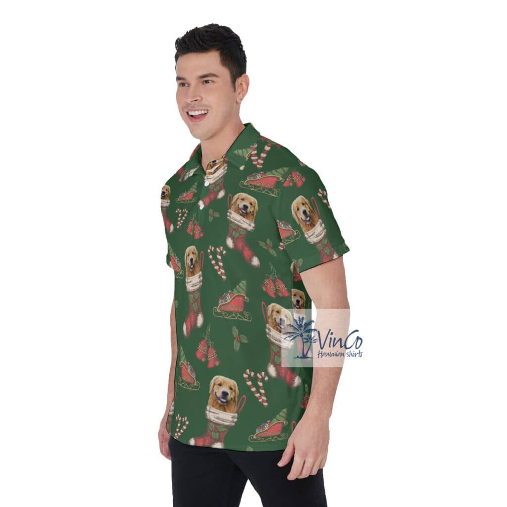 Christmas Hawaiian Polo Shirt With Custom Dog Face