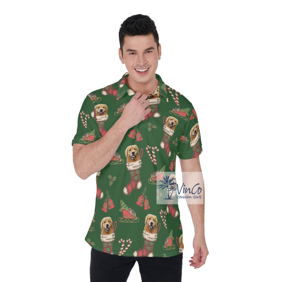 Christmas Hawaiian Polo Shirt With Custom Dog Face