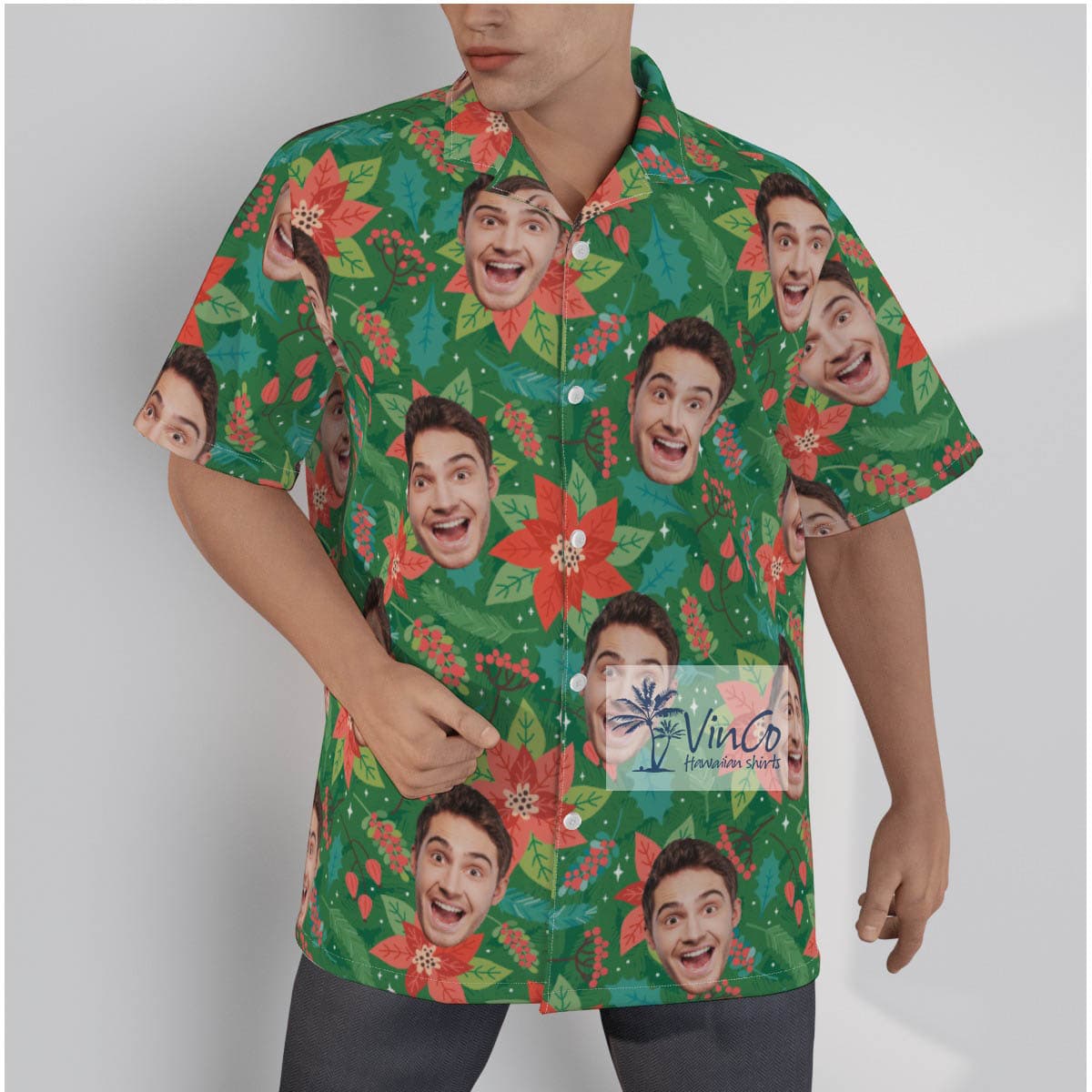 Christmas Poinsettia Custom Face Hawaiian Shirt