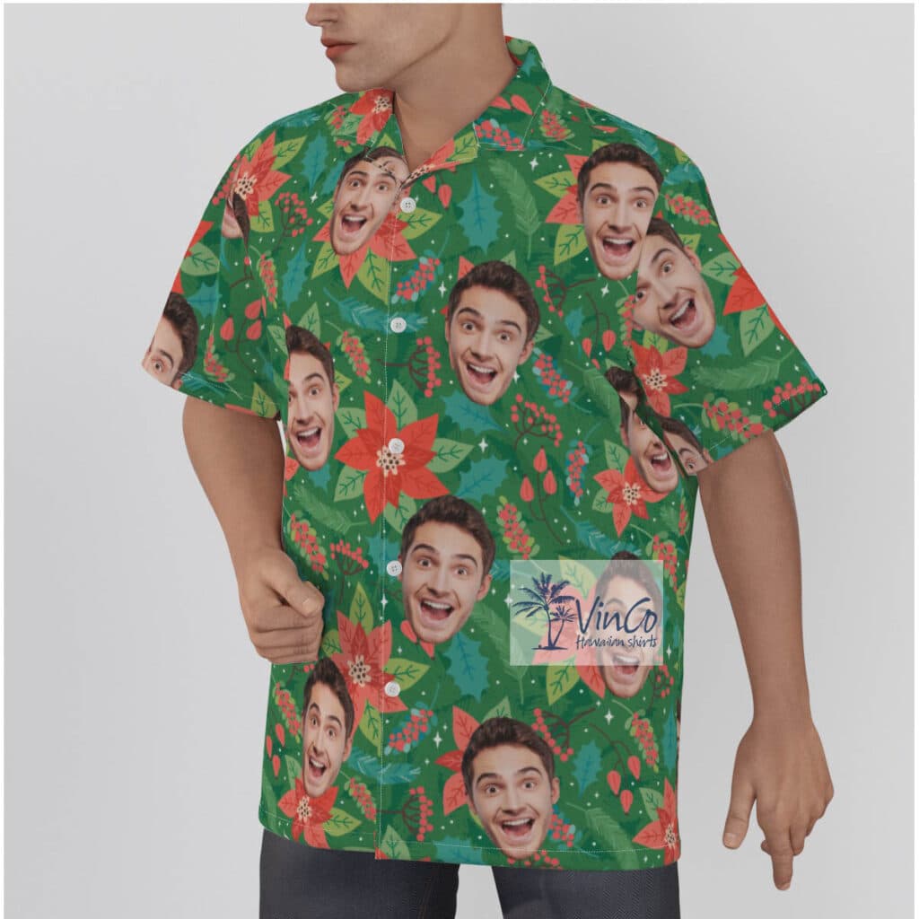Christmas Poinsettia Custom Face Hawaiian Shirt