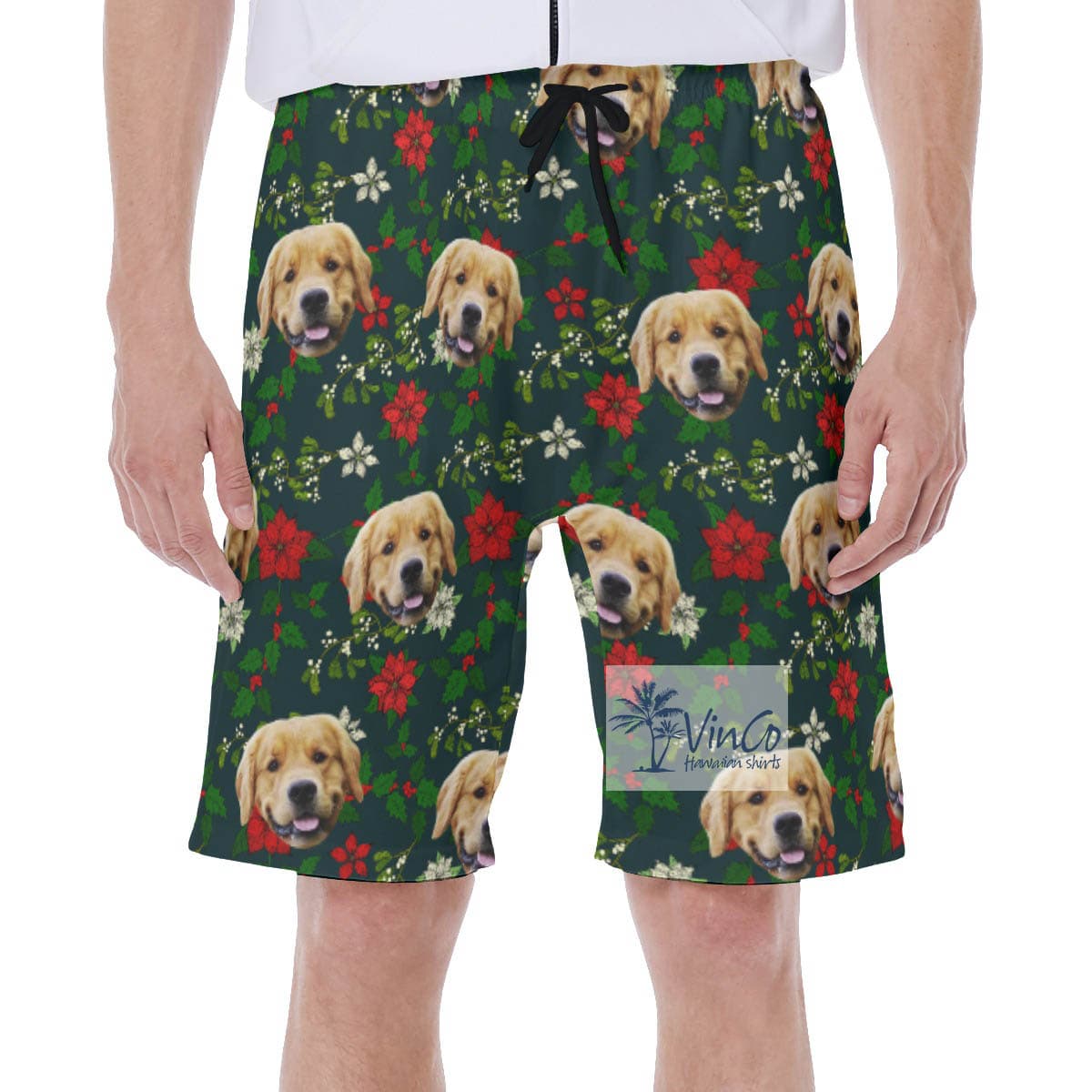 Christmas Poinsettia Hawaiian Swimwear With Custom Dog Face