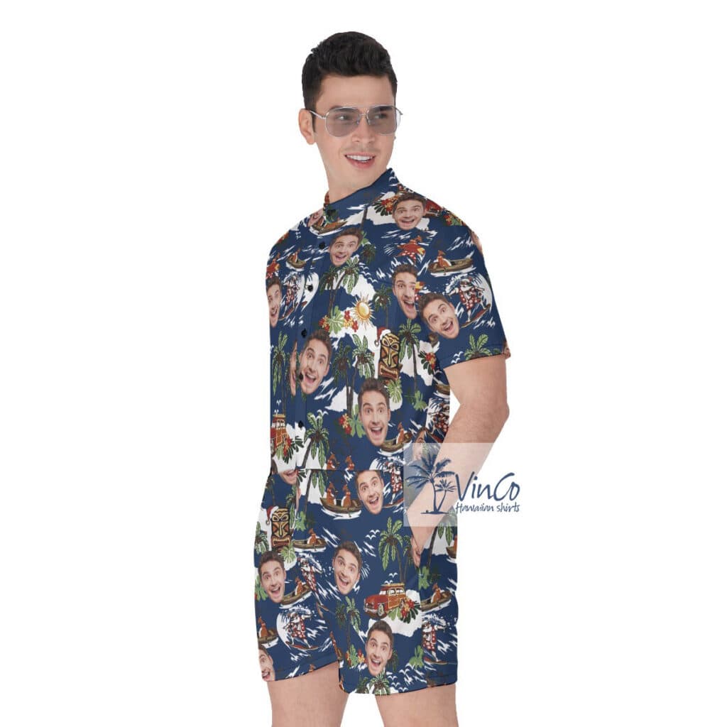 Christmas Reindeer Surfing Tropical Hawaiian Romper With Custom Face