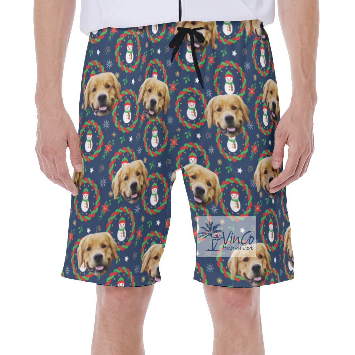 Christmas Snowman Custom Dog Face Hawaiian Swimwear For Men