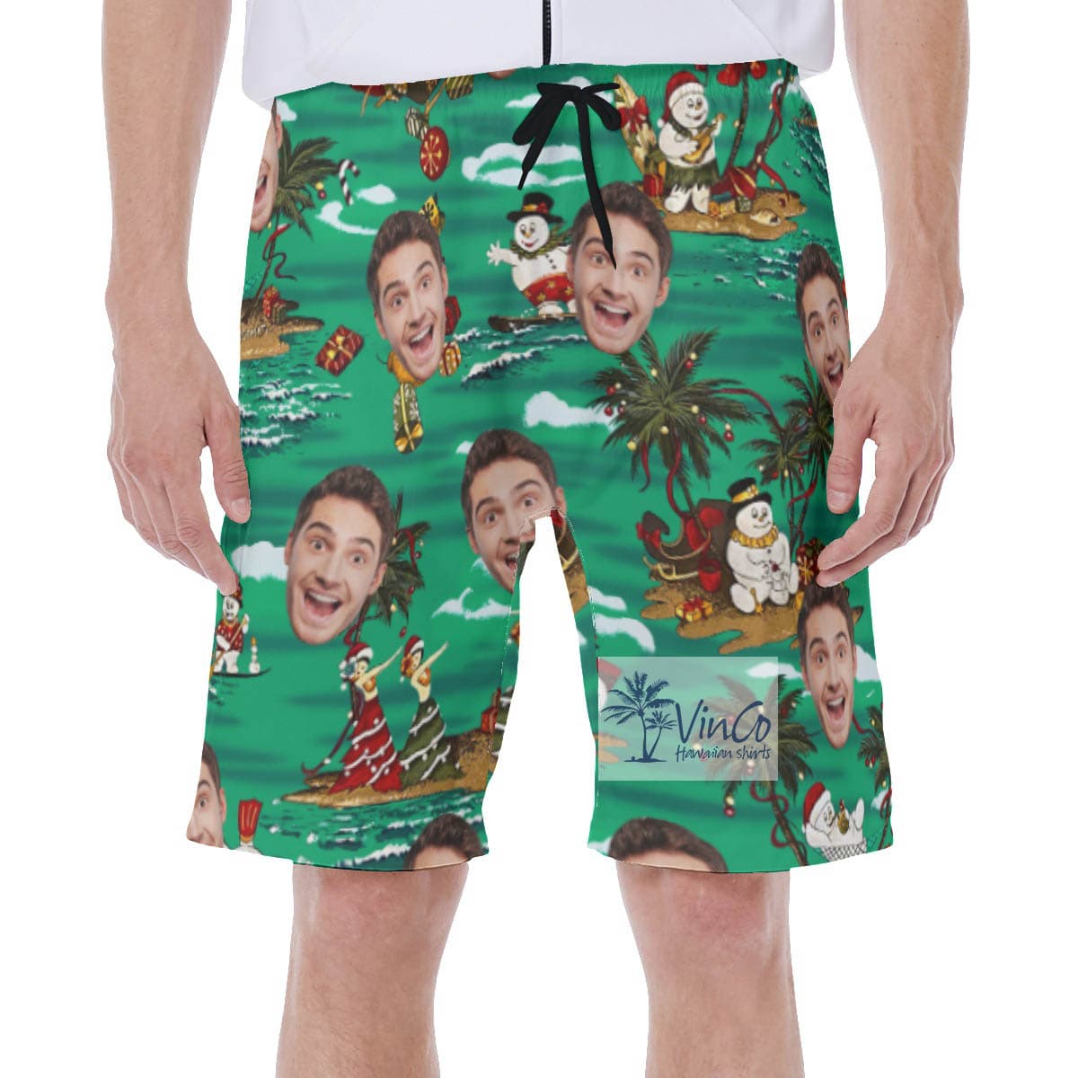 Christmas Snowman Tropical Hawaiian Swim Trunks With Custom Face