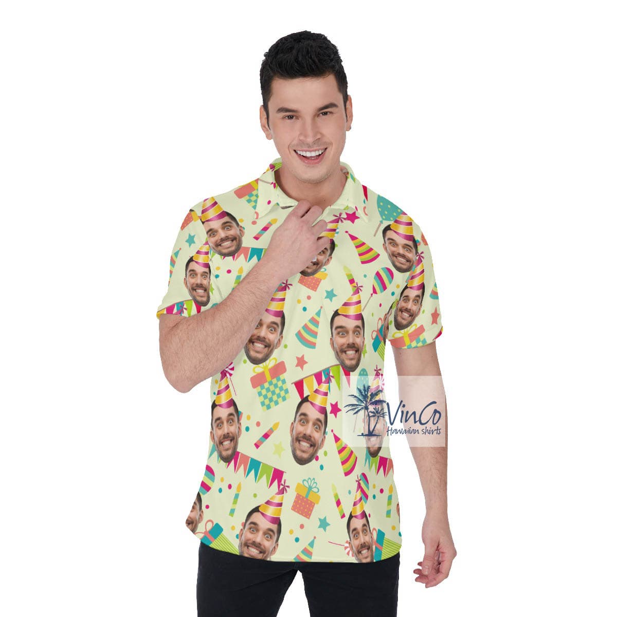Colorful Personalized Photo Face Birthday Polo Shirt For Men (2)