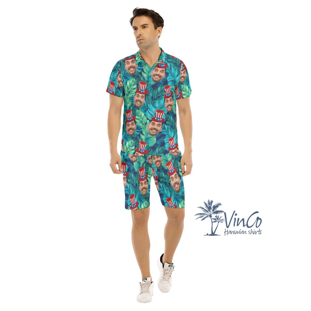 Cool Custom Face Tropical Hawaiian Shirt And Shorts For 4th Of July (2)