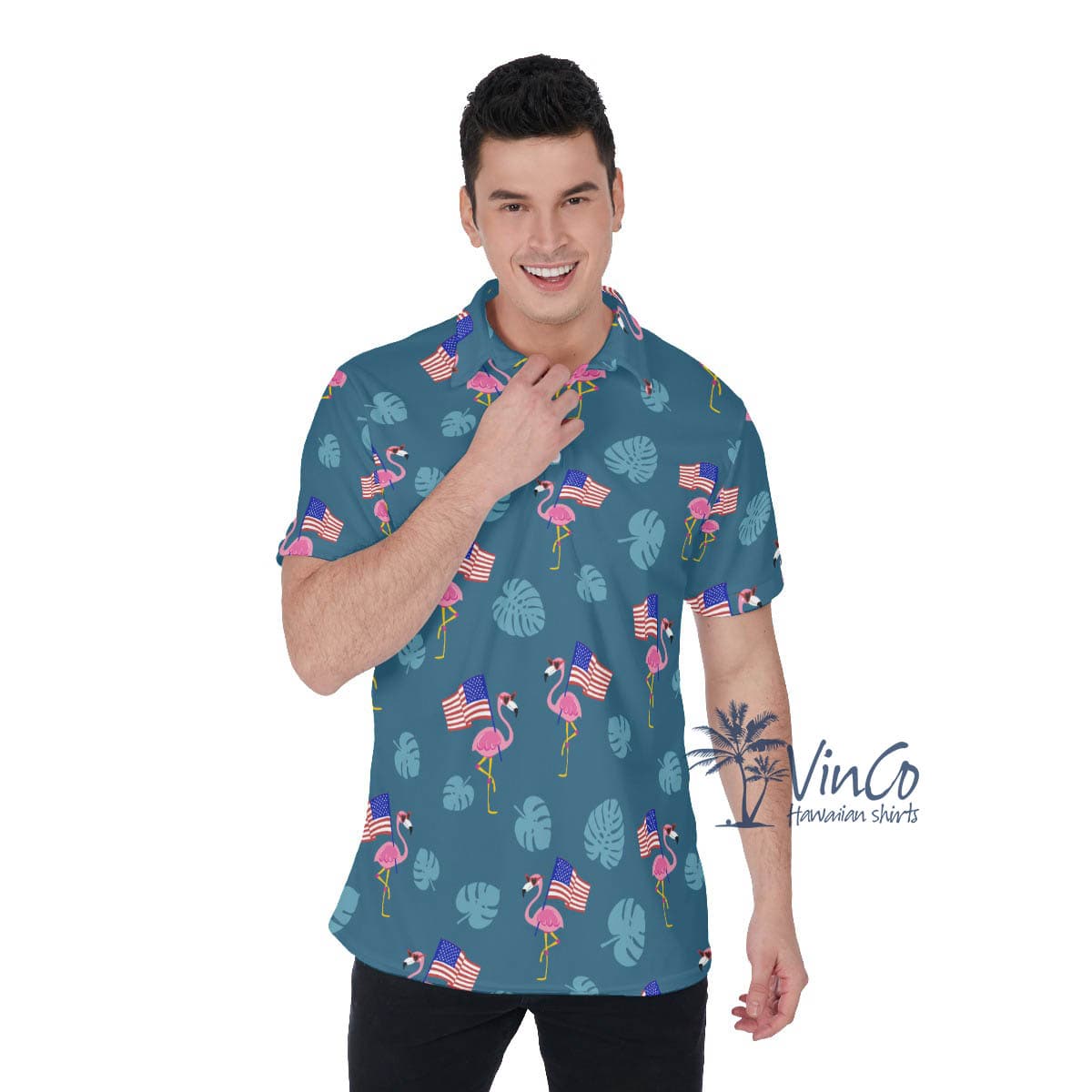 Cool Flamingo 4th Of July Hawaiian Polo Shirt For Men (1)