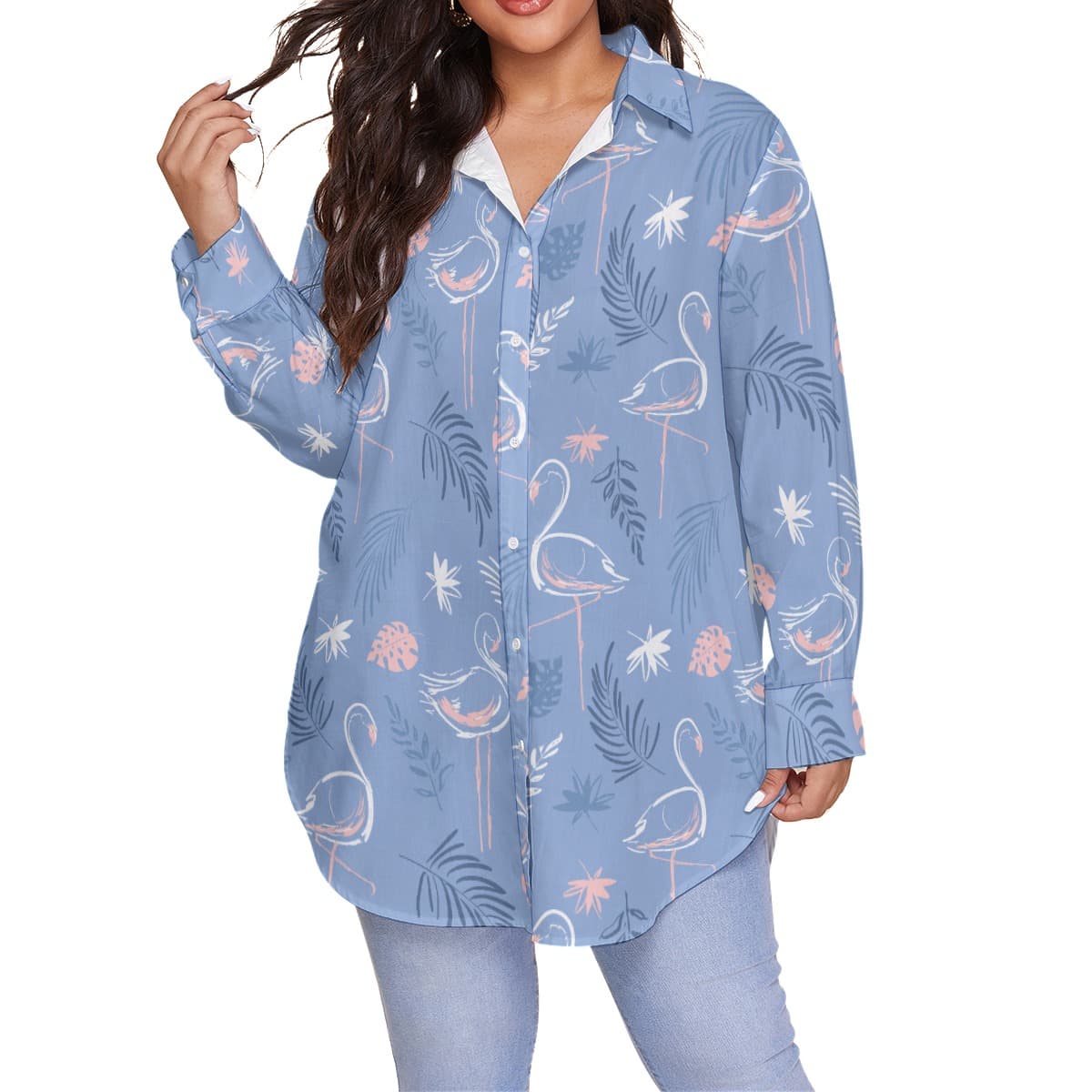 Cool Flamingo Plus Size Hawaiian Shirt For Women (1)