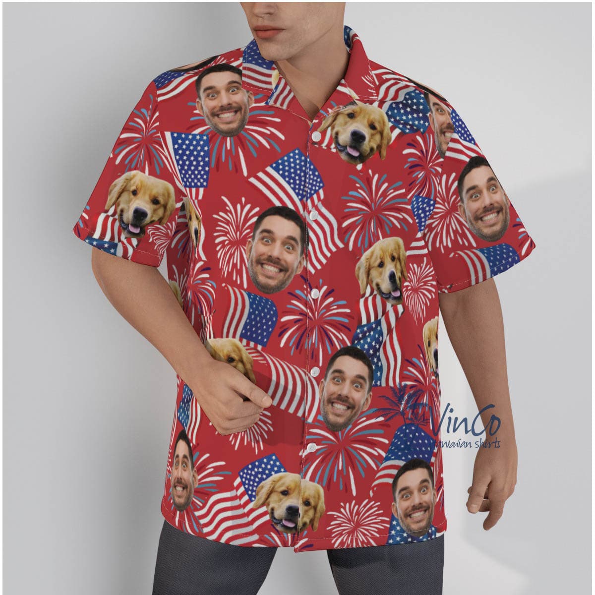 Custom 2 Faces American Flag Hawaiian Shirt For Holiday (1)