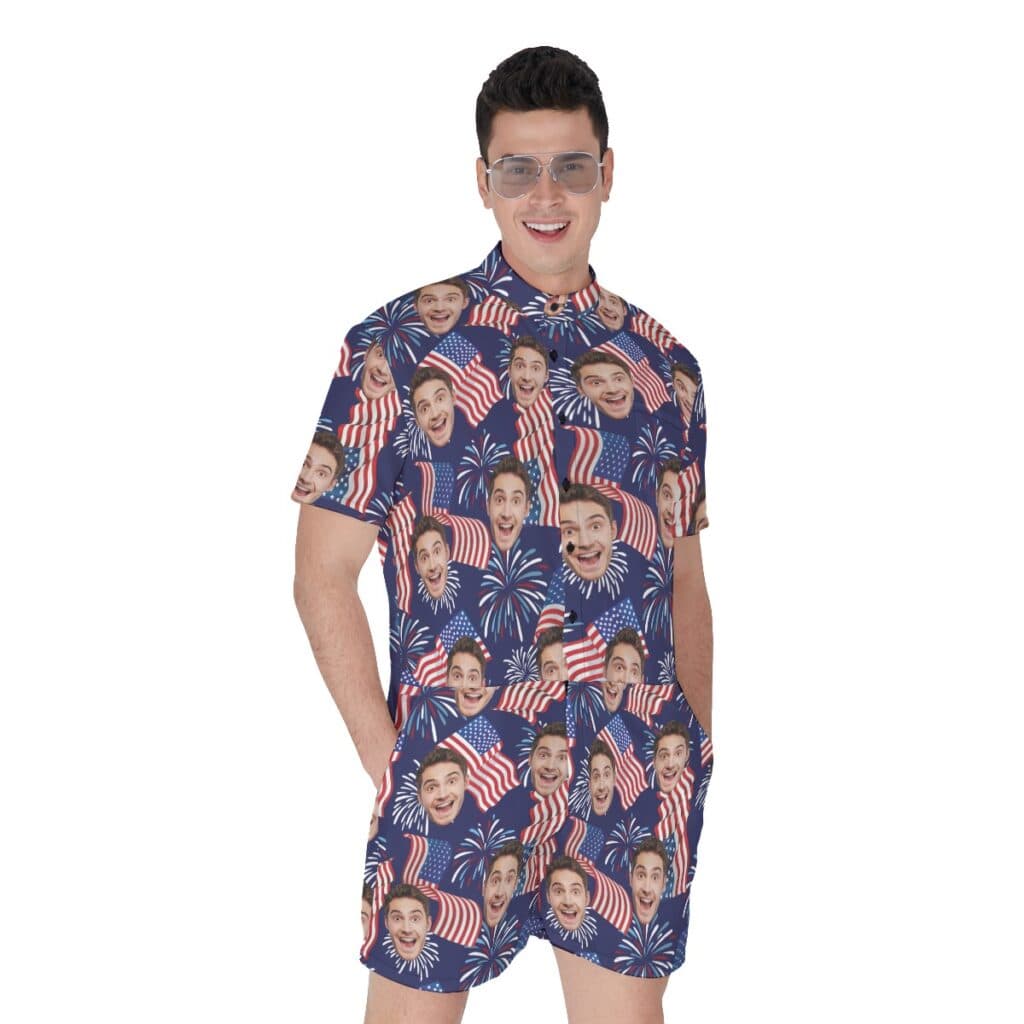 Custom 2 Faces American Flag Men's Romper (1)