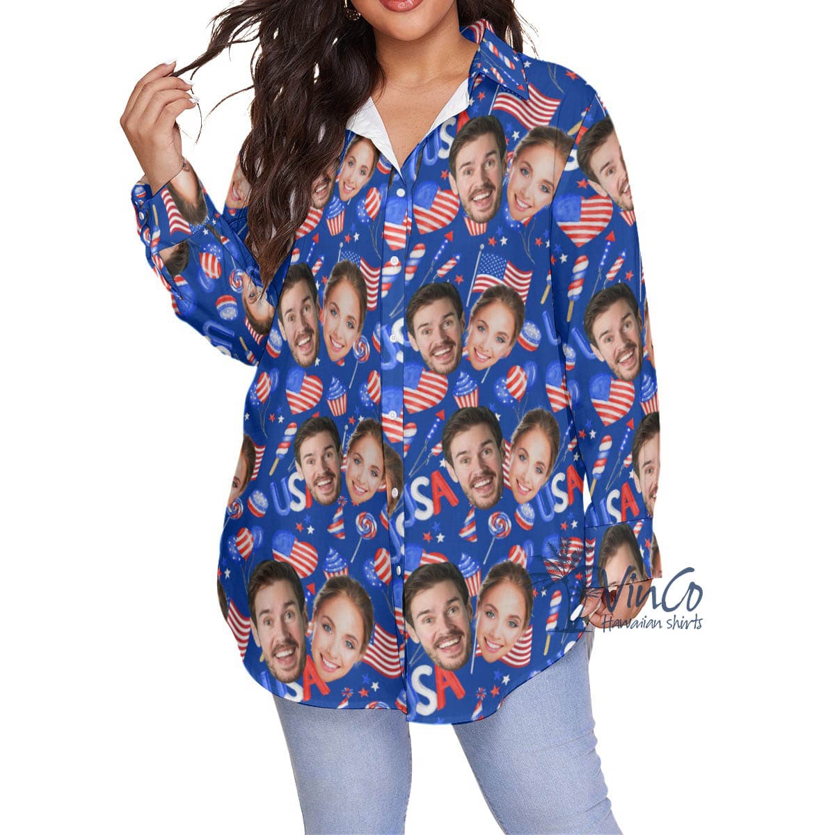 Custom 2 Faces Patriotic Hawaiian Shirt Plus Size For Women (1)