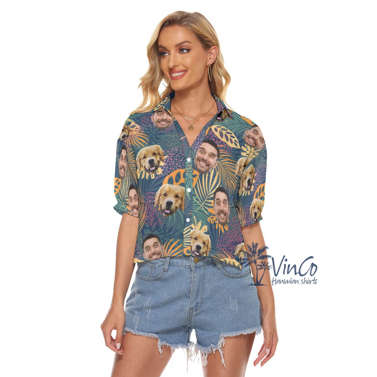 Custom 2 Faces V Neck Hawaiian Shirt For Women (2)