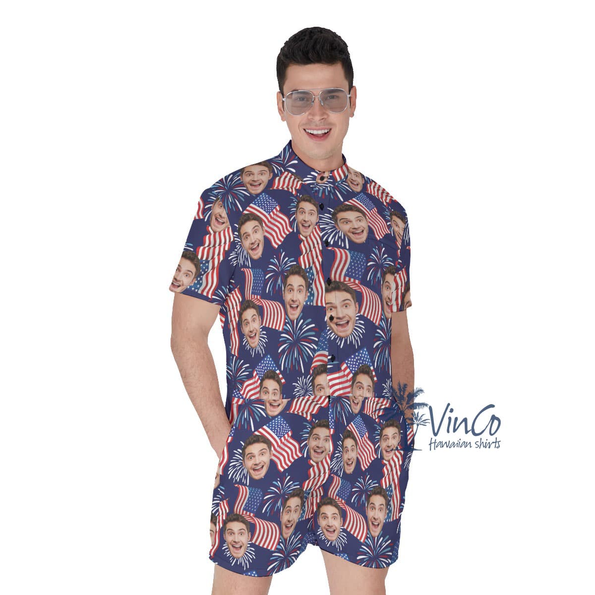 Custom American Flag Men's Romper With Face (3)