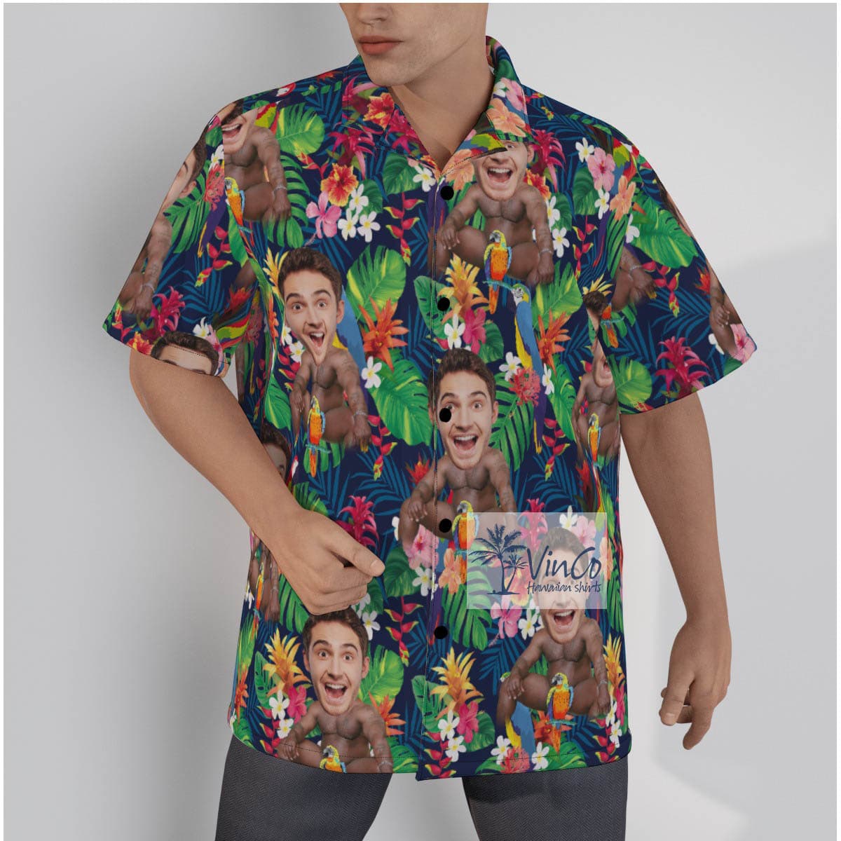 Custom Barry Wood Face Parrots Hawaiian Shirt For Men (3)