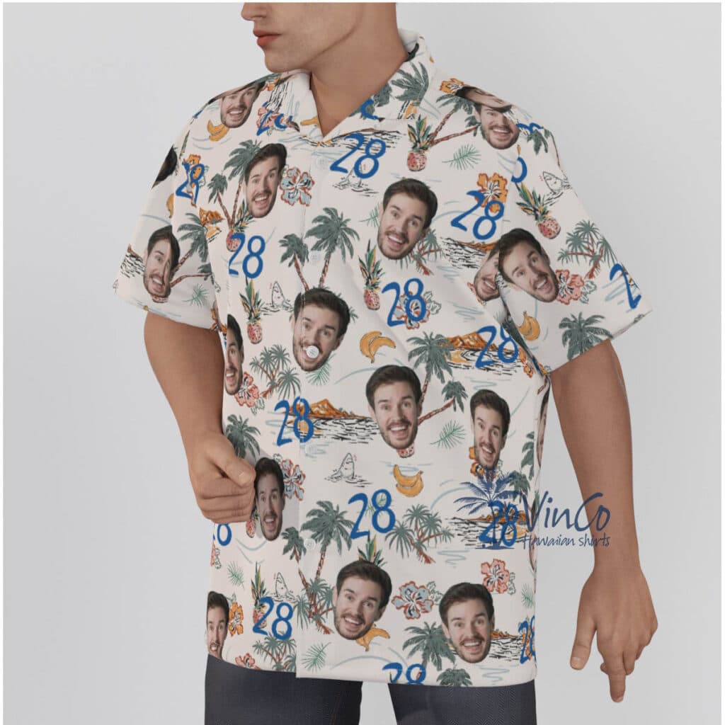Custom Birthday Tropical Palm Tree Hawaiian Shirts With Face And Age