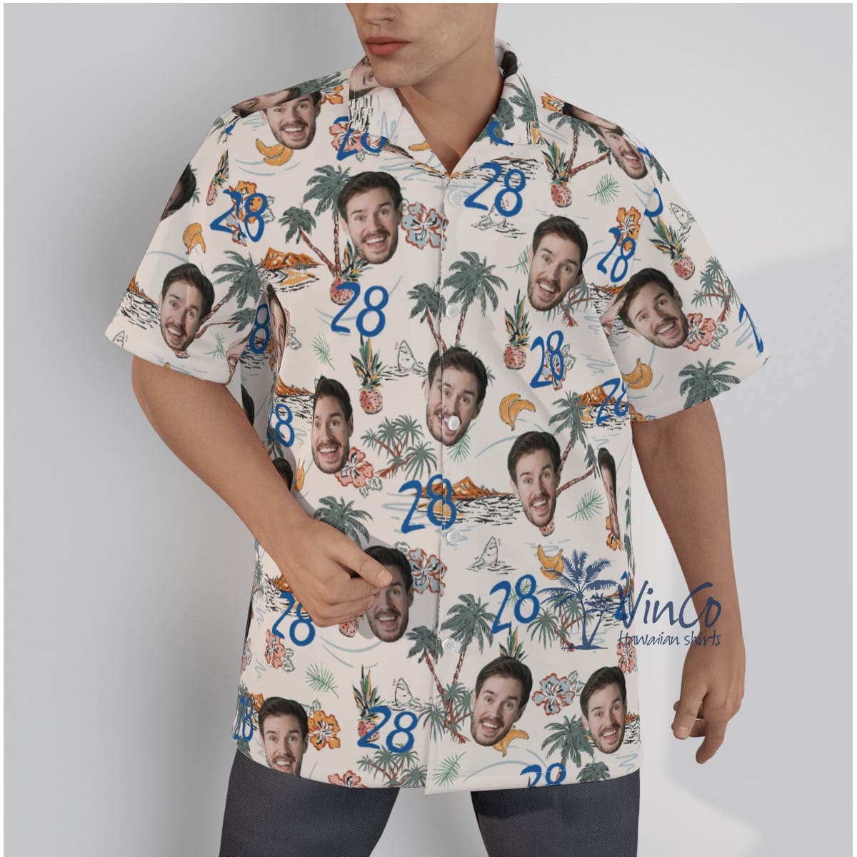 Custom Birthday Tropical Palm Tree Hawaiian Shirts With Face And Age