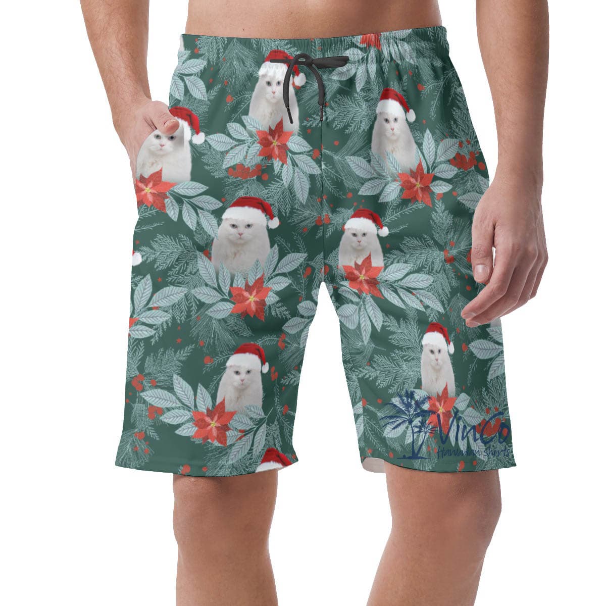 Custom Cat Face Christmas Casual Shorts For Men (3)