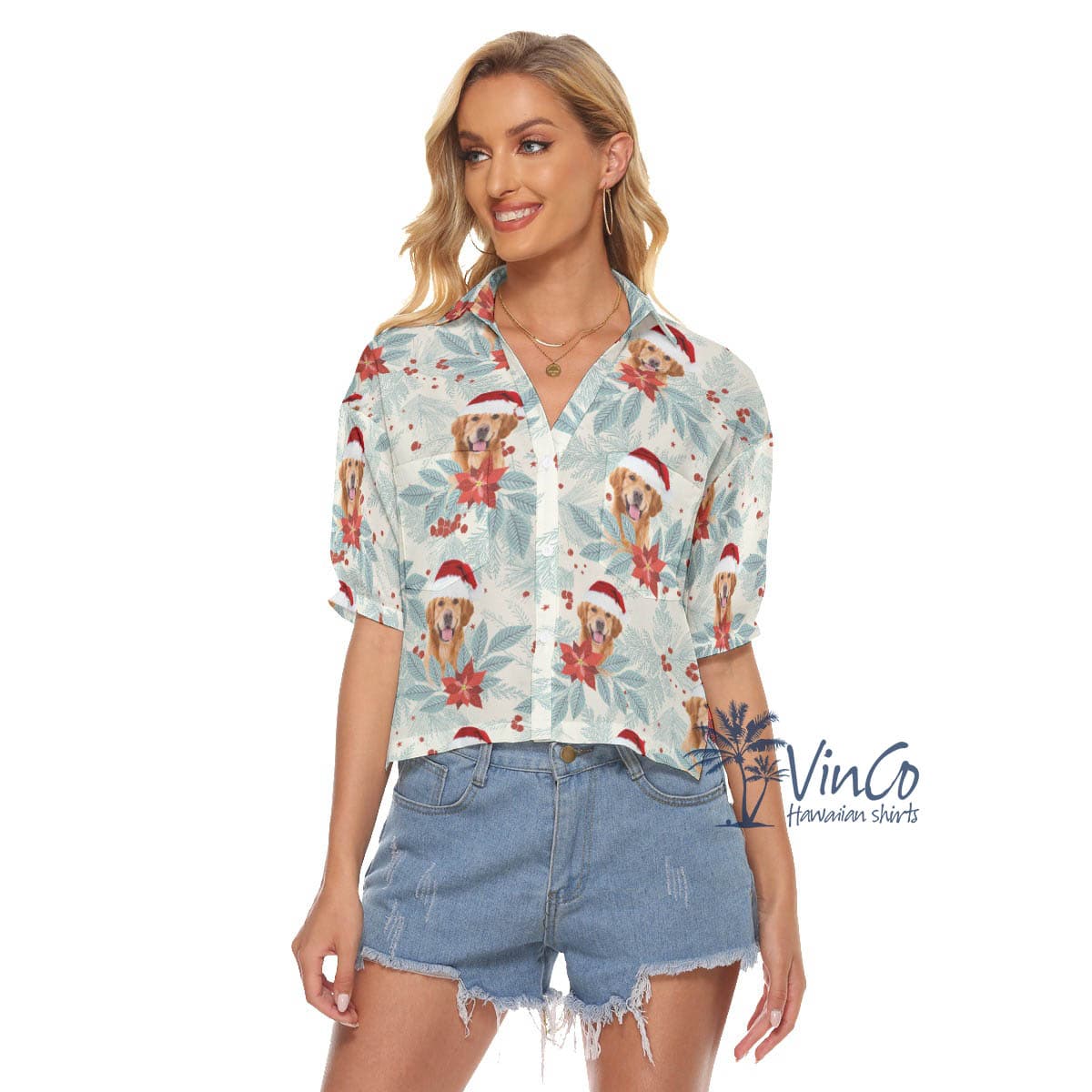 Custom Christmas Hawaiian Cropped Shirt For Women (1)