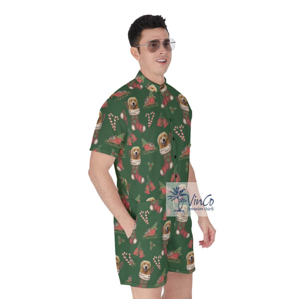 Custom Christmas Men's Hawaiian Romper With Dog Face