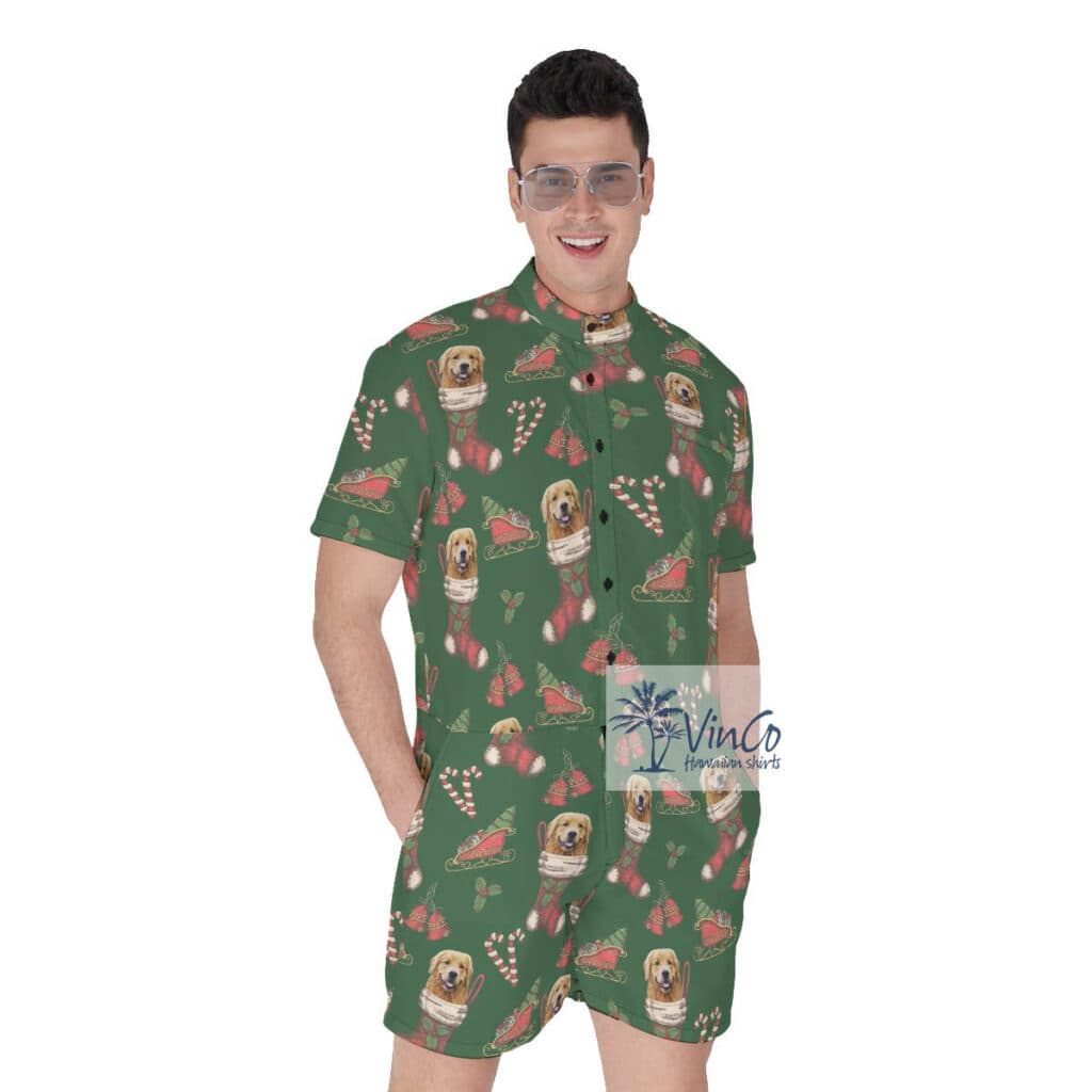 Custom Christmas Men's Hawaiian Romper With Dog Face