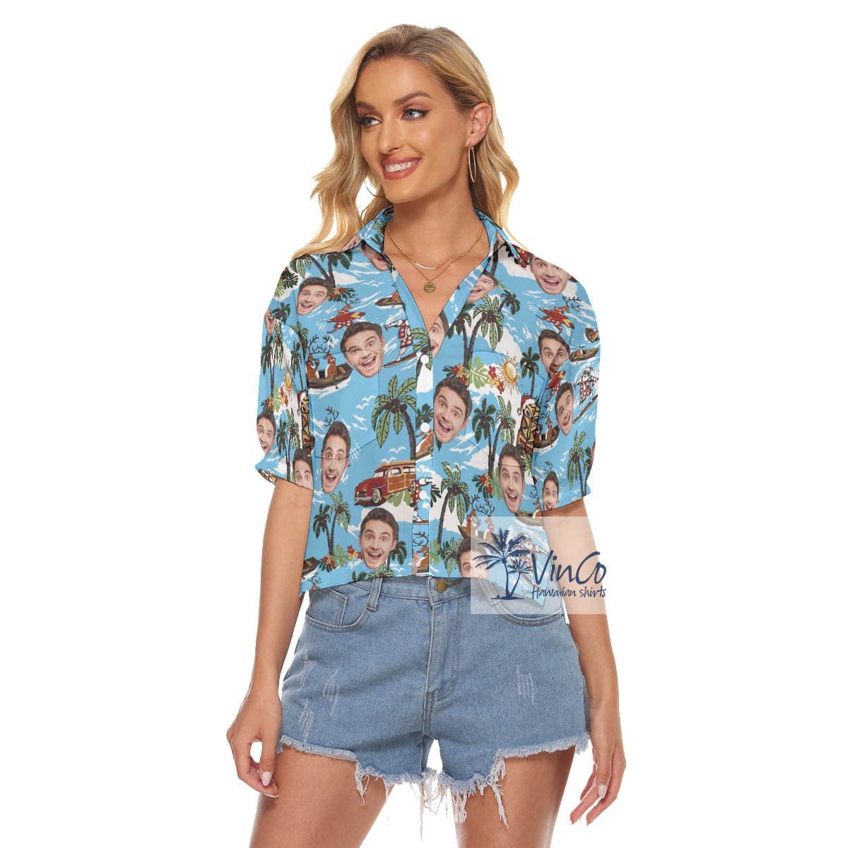 Custom Christmas Reindeer Hawaiian Shirt With Face (1)
