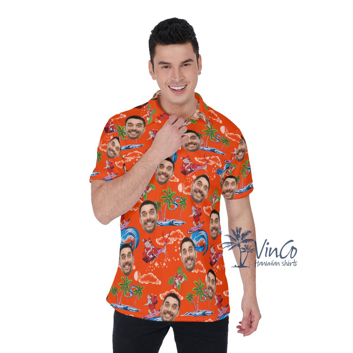 Custom Christmas Santa Hawaiian Polo Shirt With Face (3)
