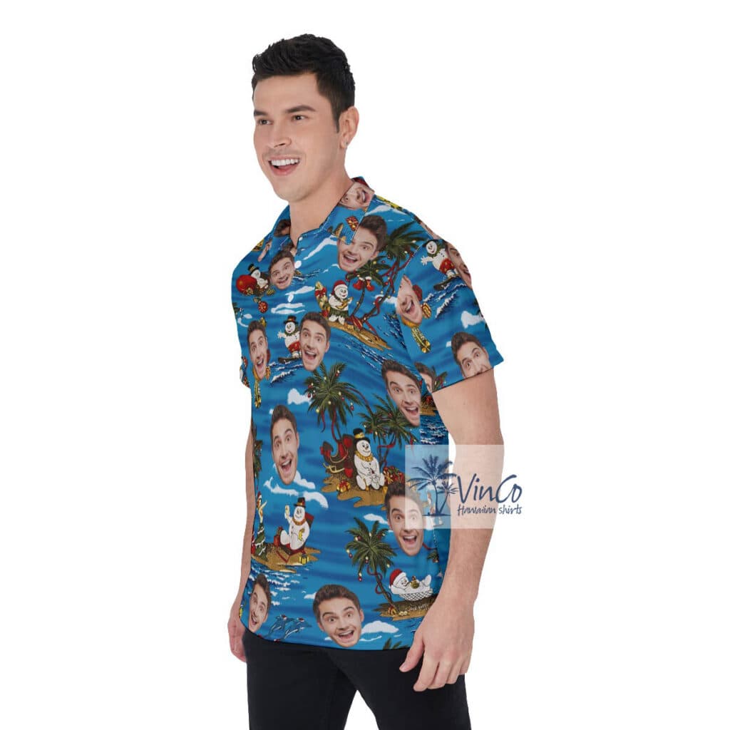 Custom Christmas Snowman Hawaiian Polo Shirt With Face